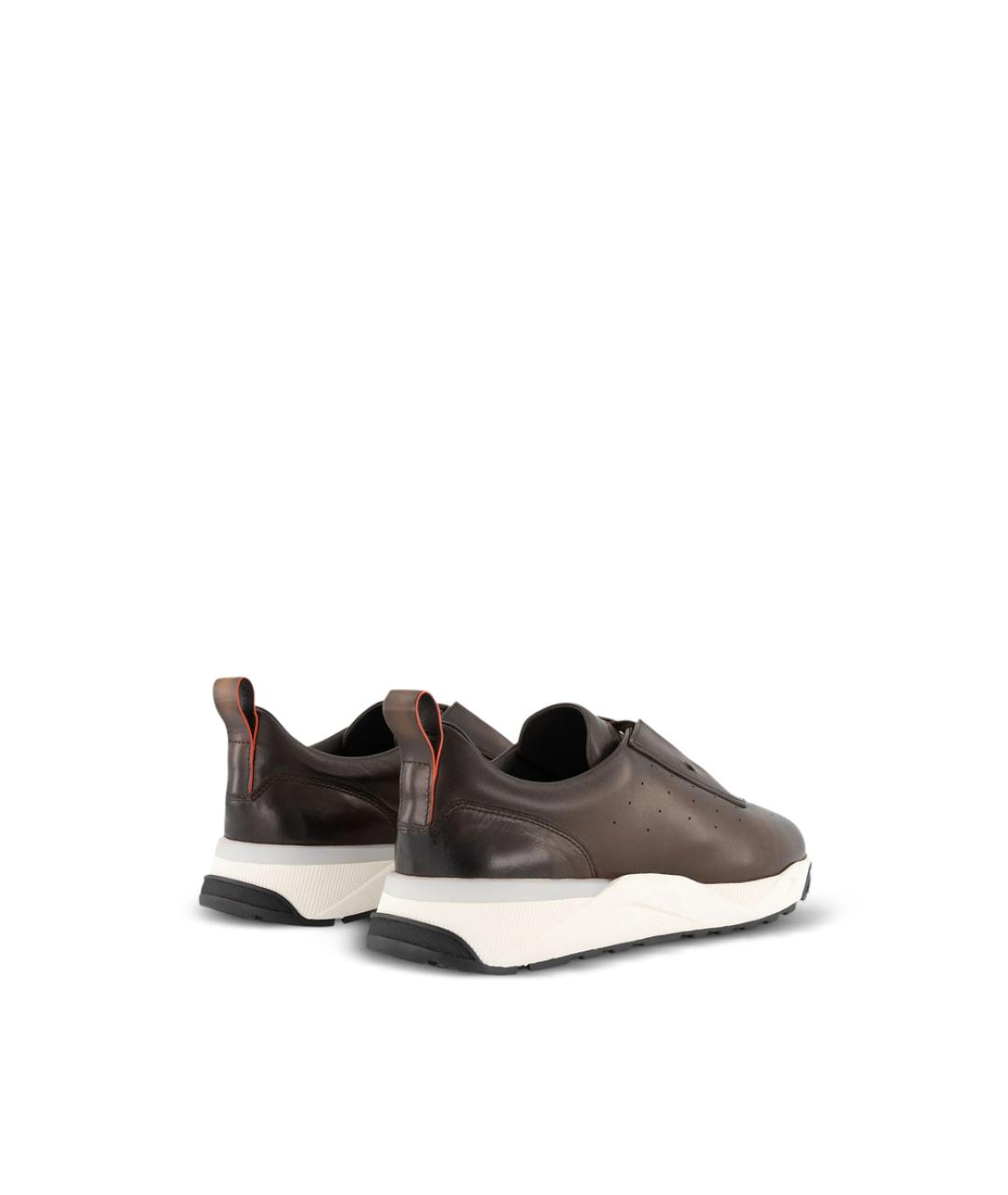 SANTONI Коричневые кожаные низкие кроссовки / кеды, фото 2
