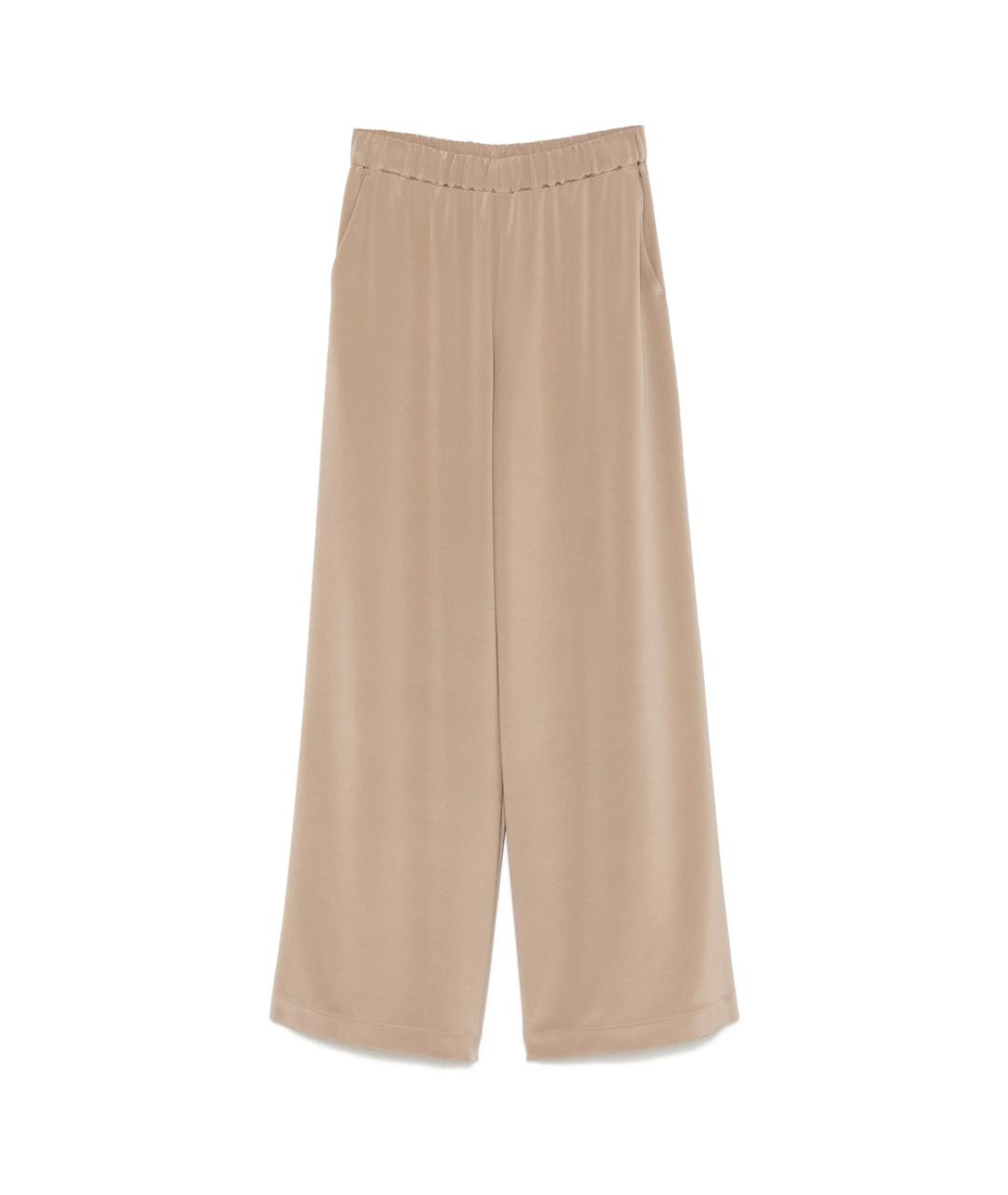 MAX MARA Бежевые шелковые брюки широкие, фото 1