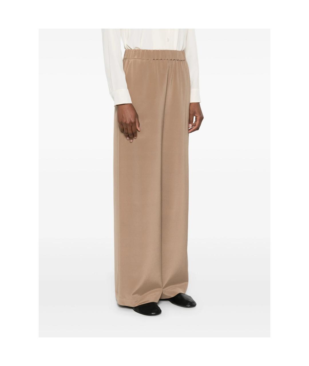 MAX MARA Бежевые шелковые брюки широкие, фото 3