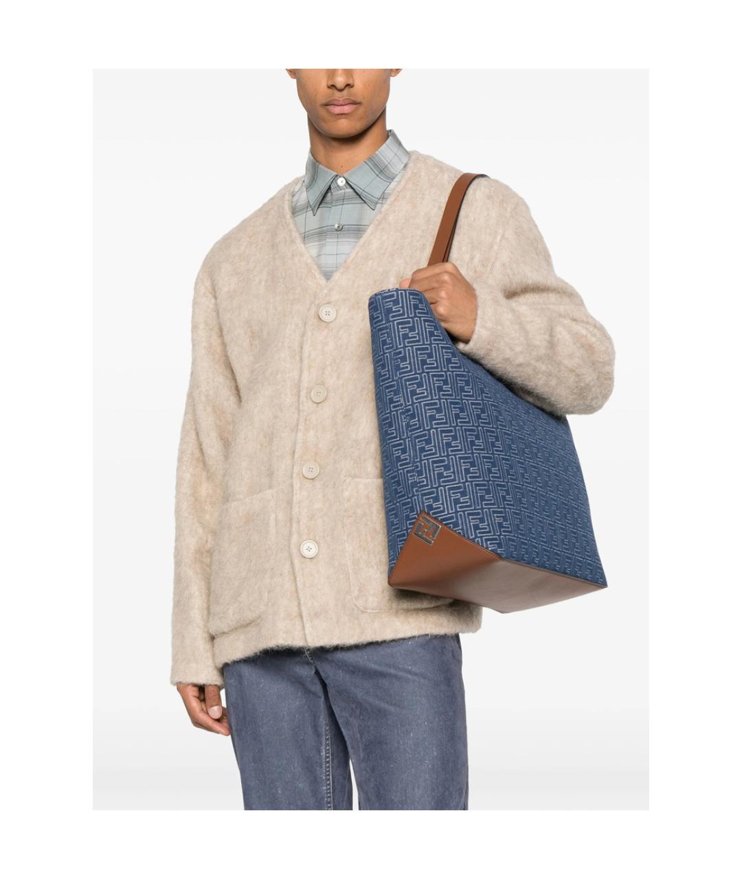 FENDI Синяя тканевая сумка тоут, фото 3