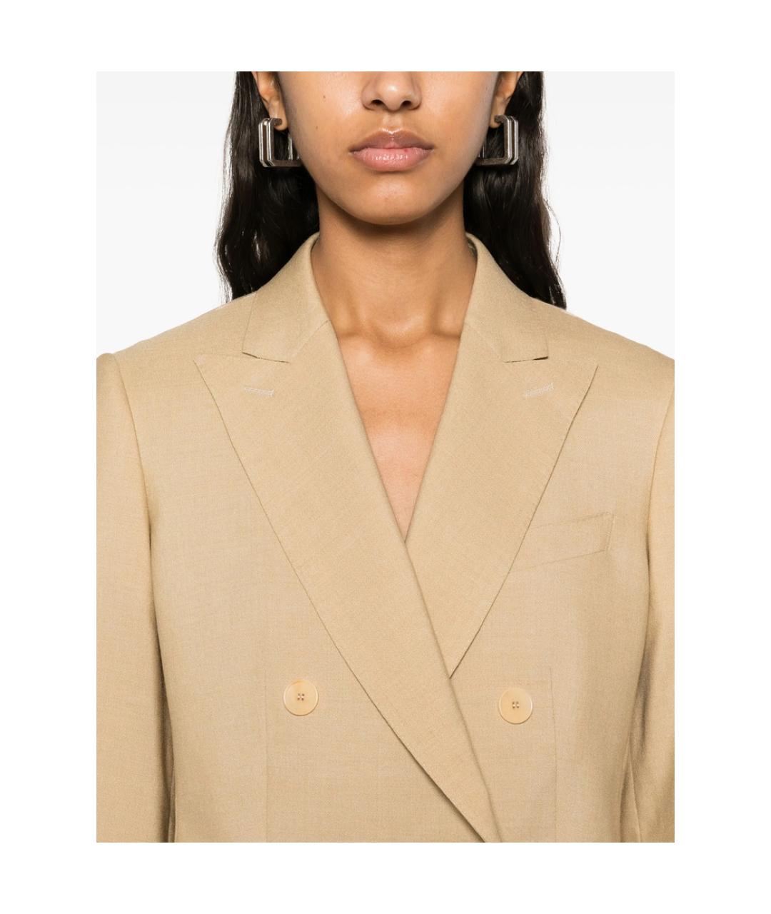 MAX MARA Бежевый полиэстеровый жакет/пиджак, фото 5
