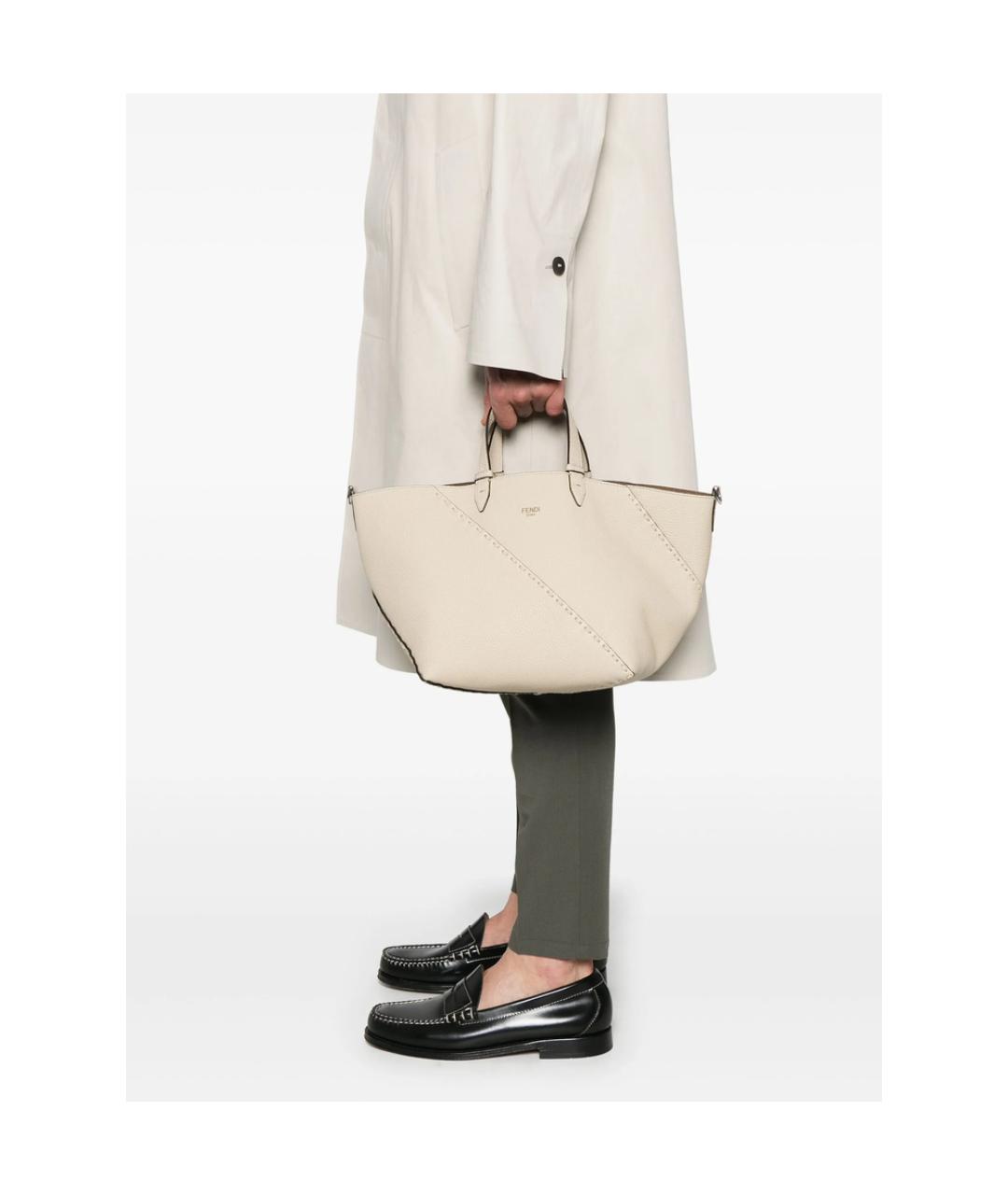FENDI Бежевая кожаная сумка тоут, фото 5