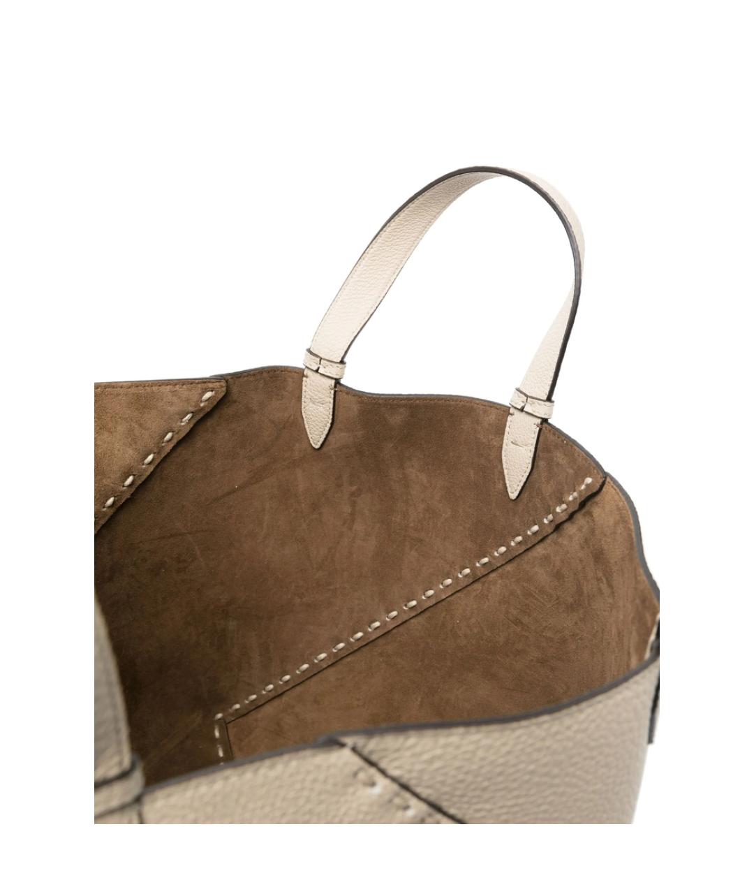 FENDI Бежевая кожаная сумка тоут, фото 3