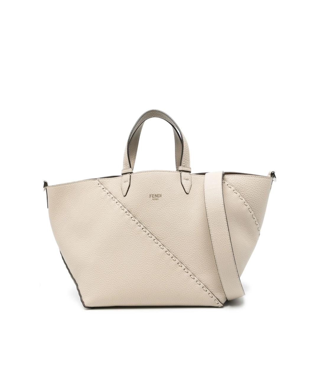 FENDI Бежевая кожаная сумка тоут, фото 1