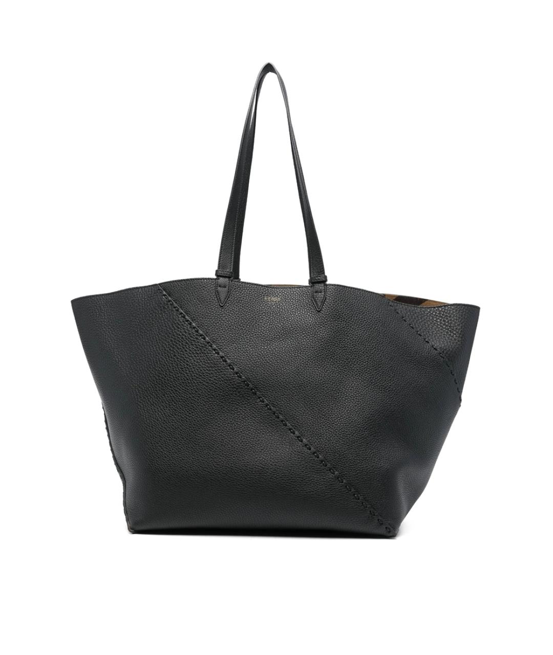 FENDI Черная кожаная сумка тоут, фото 1