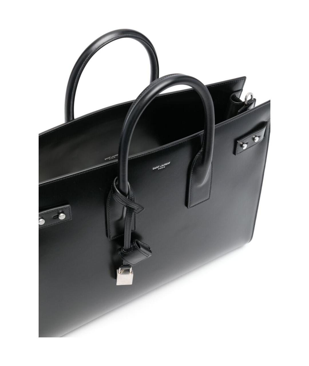 SAINT LAURENT Черная кожаная сумка тоут, фото 3
