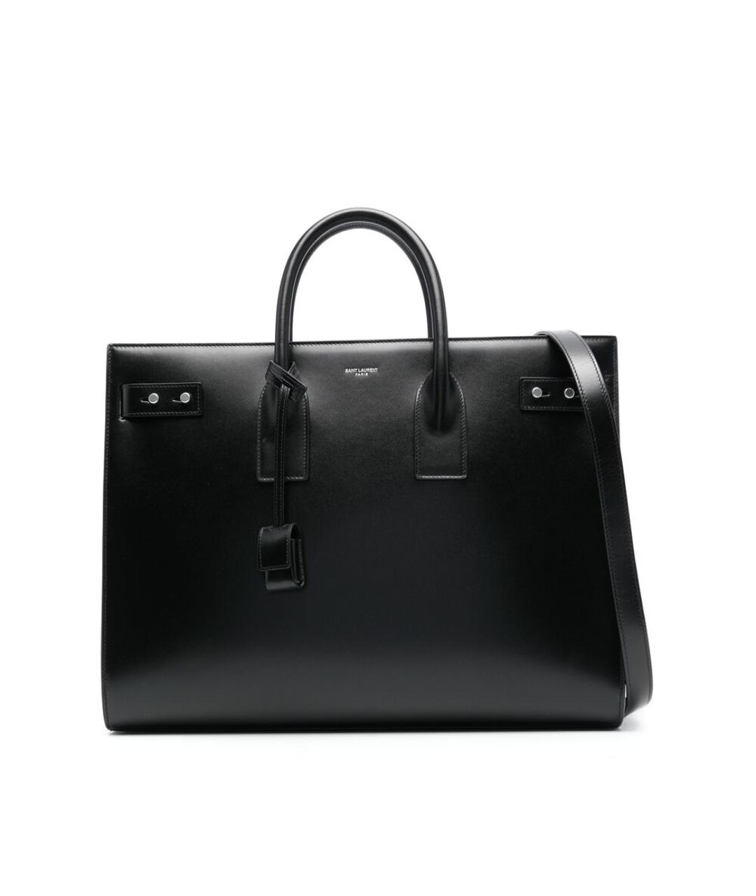 SAINT LAURENT Черная кожаная сумка тоут, фото 1