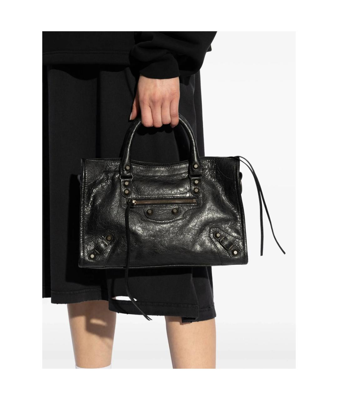 BALENCIAGA Черная кожаная сумка тоут, фото 3