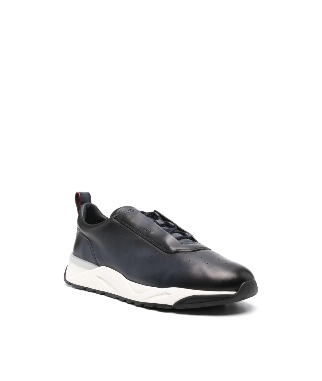 SANTONI Синие кожаные низкие кроссовки / кеды, фото 2
