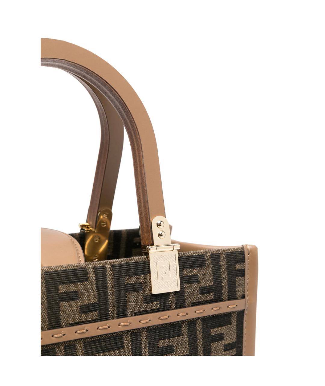 FENDI Коричневая тканевая сумка тоут, фото 5