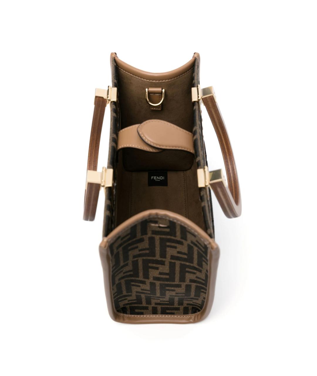 FENDI Коричневая тканевая сумка тоут, фото 3