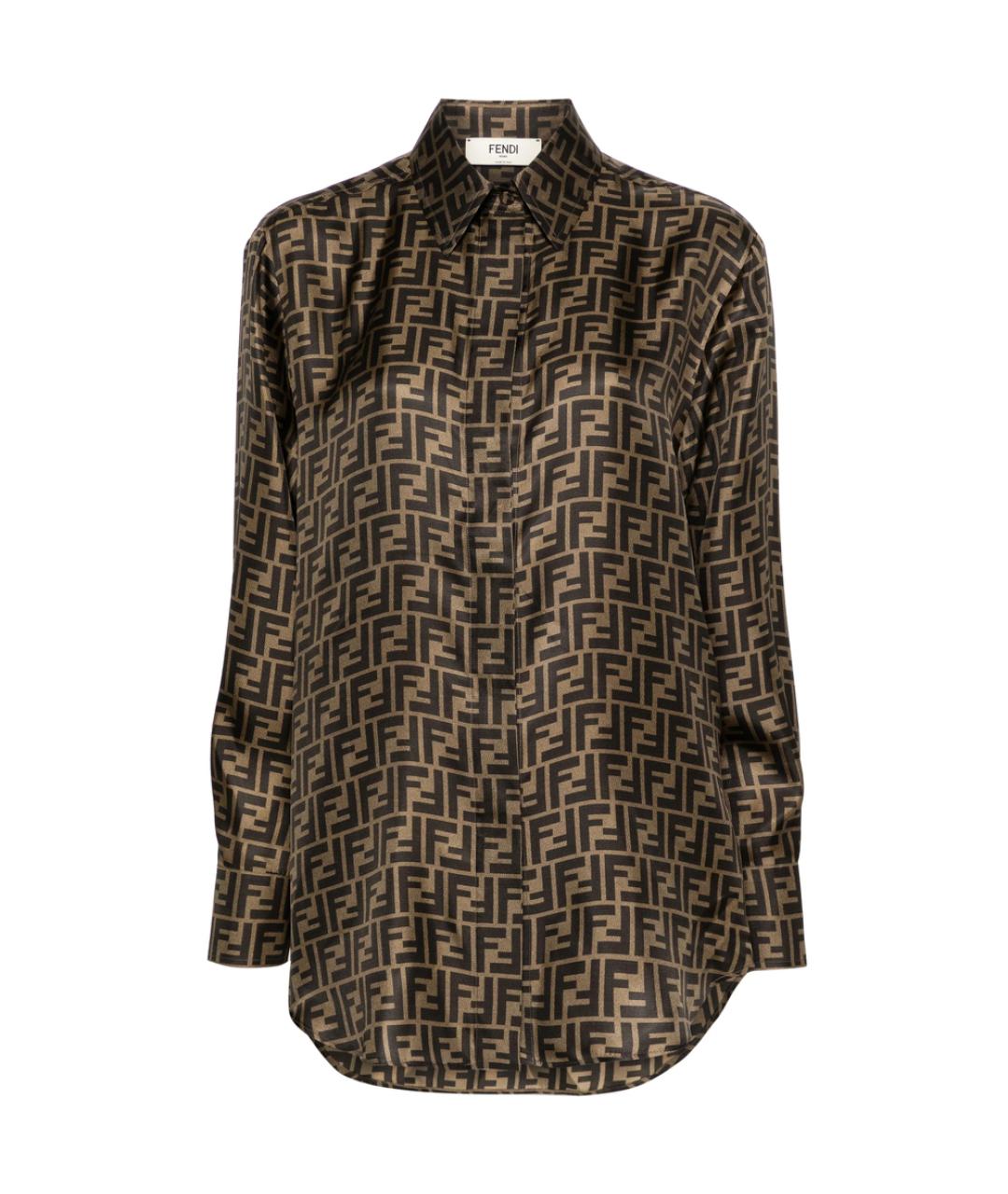 FENDI Коричневая шелковая рубашка, фото 1