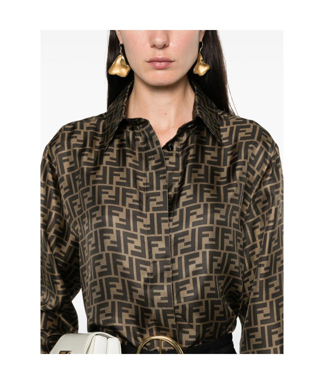 FENDI Коричневая шелковая рубашка, фото 2