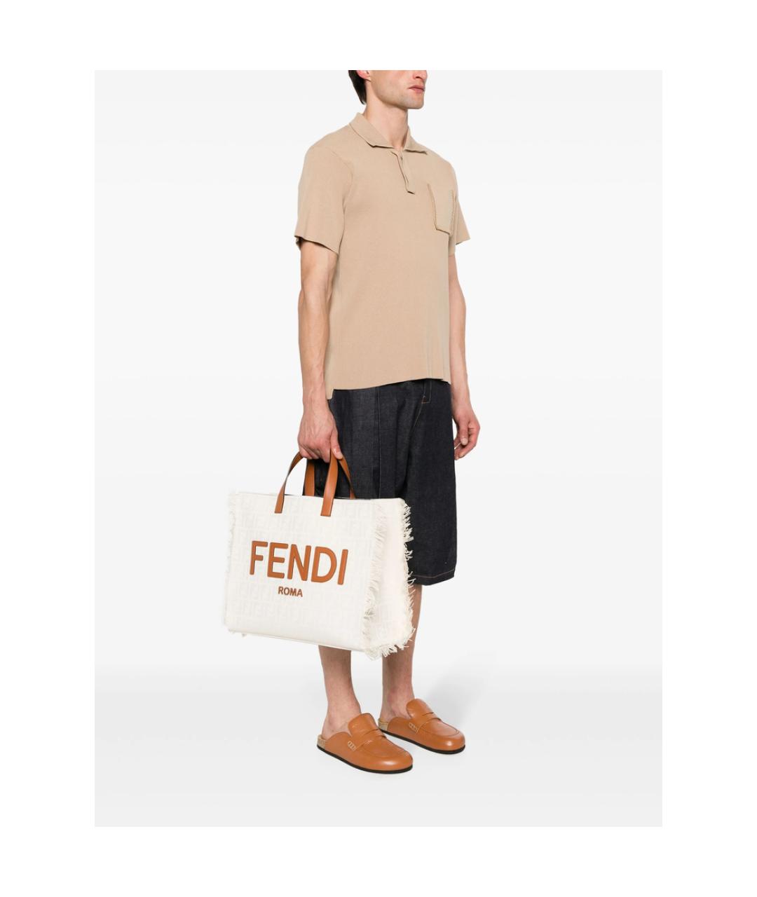 FENDI Белая тканевая сумка тоут, фото 5