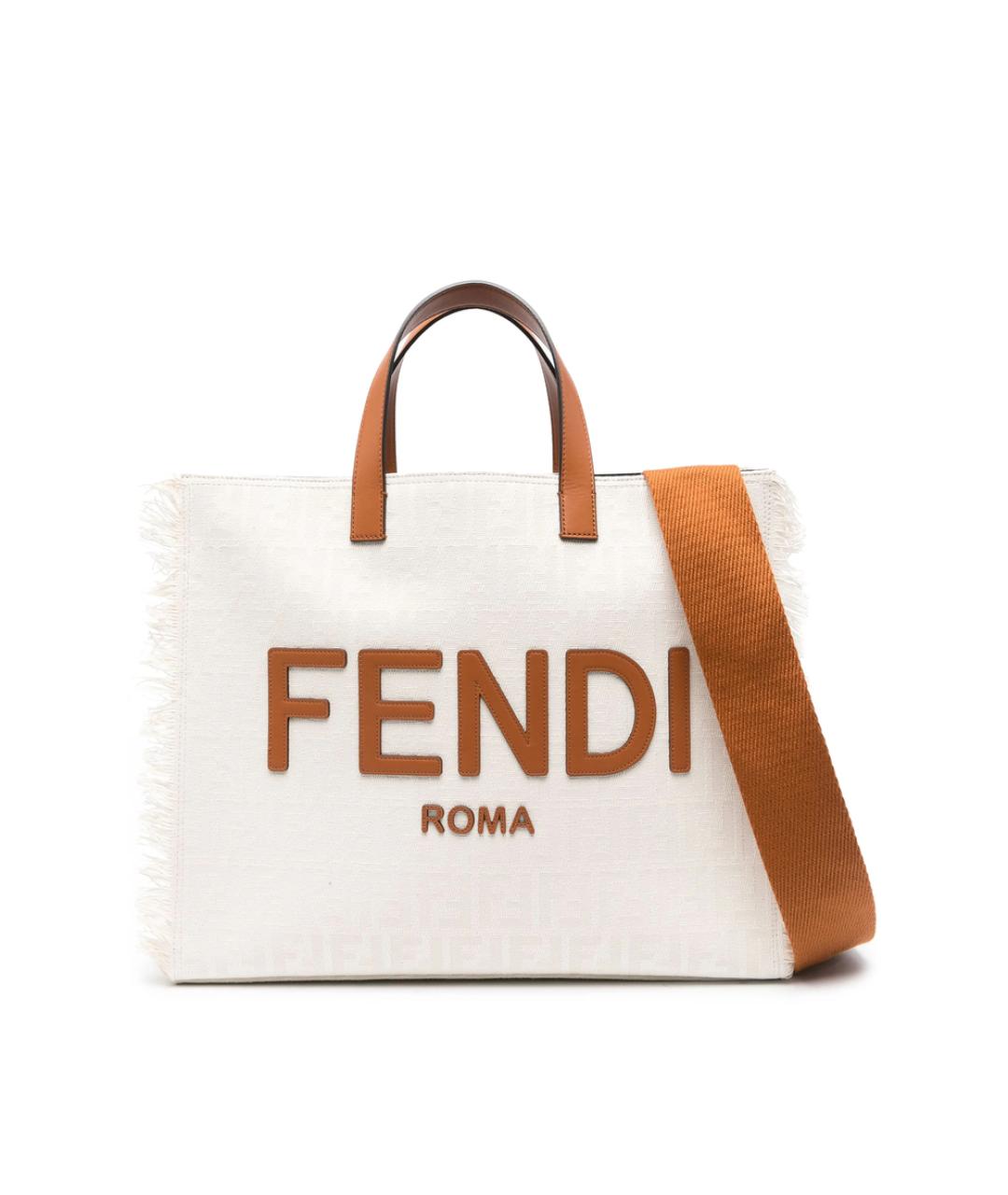 FENDI Белая тканевая сумка тоут, фото 1