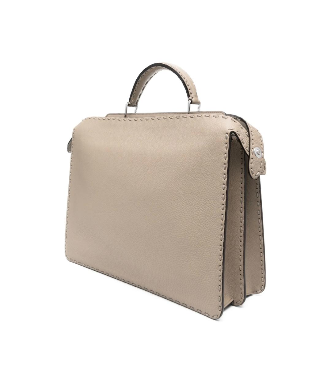 FENDI Бежевый кожаный портфель, фото 3