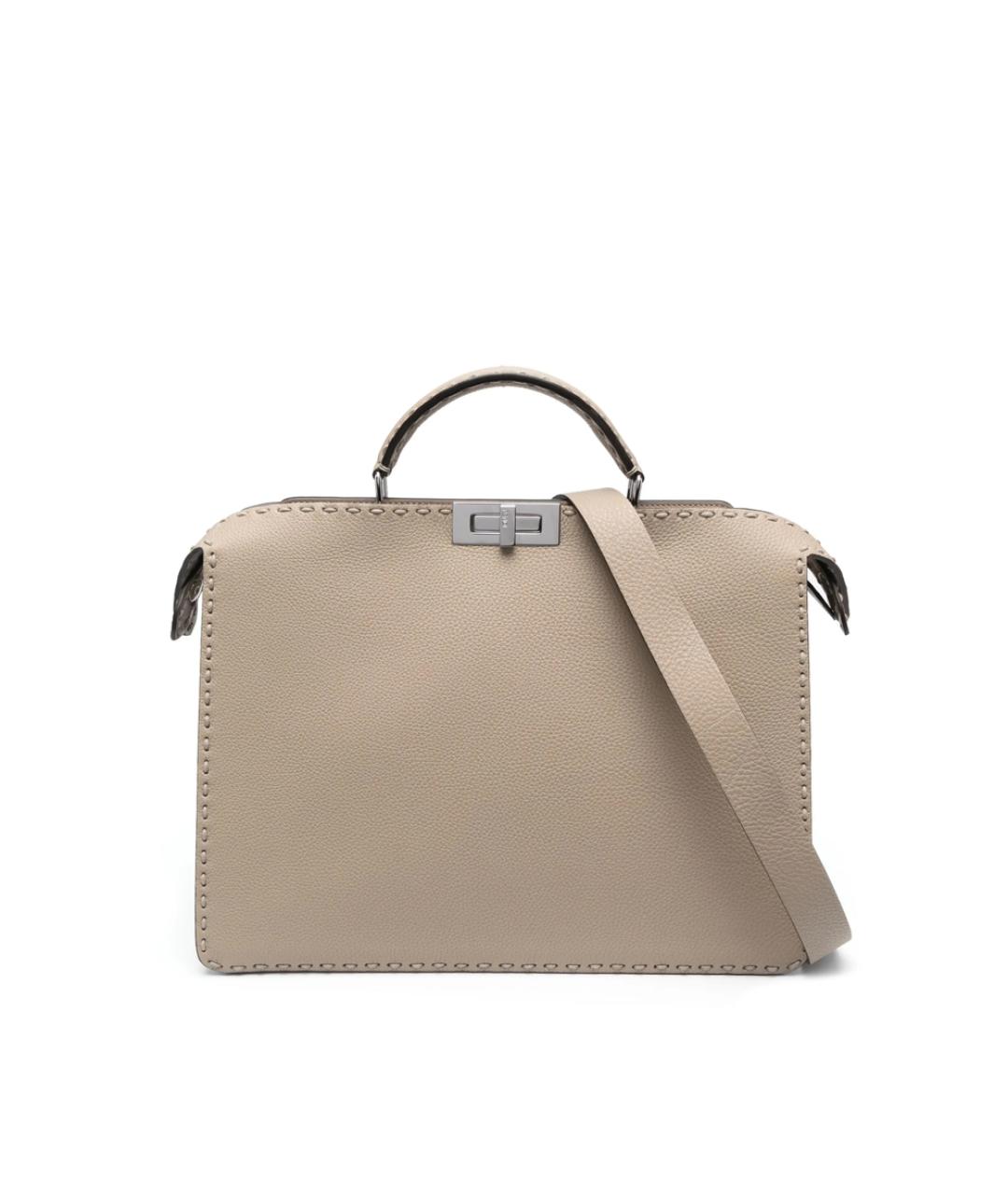 FENDI Бежевый кожаный портфель, фото 1