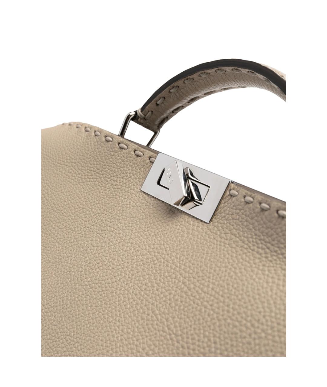 FENDI Бежевый кожаный портфель, фото 5