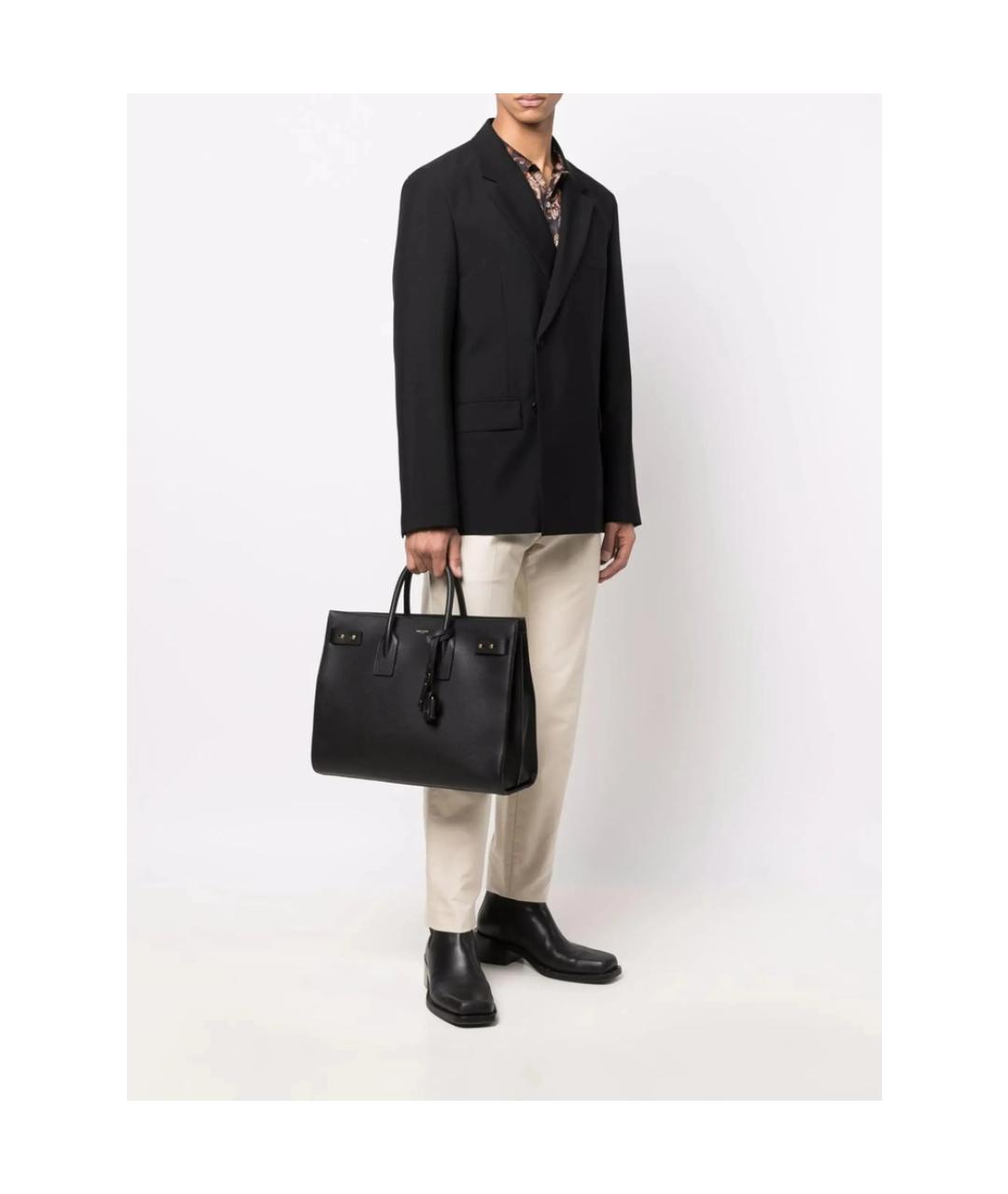 SAINT LAURENT Черная кожаная сумка тоут, фото 2