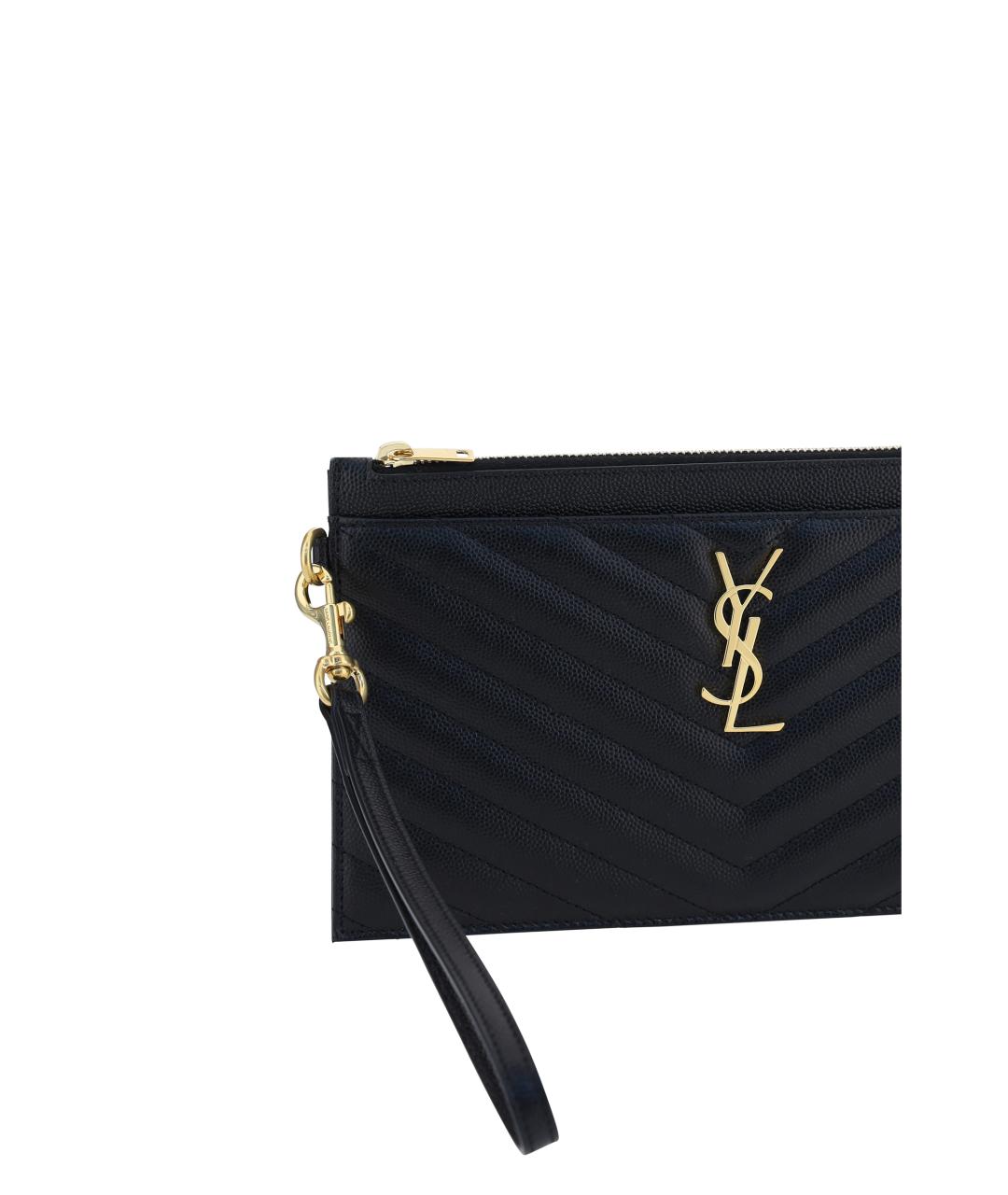 SAINT LAURENT Черная кожаная косметичка, фото 3