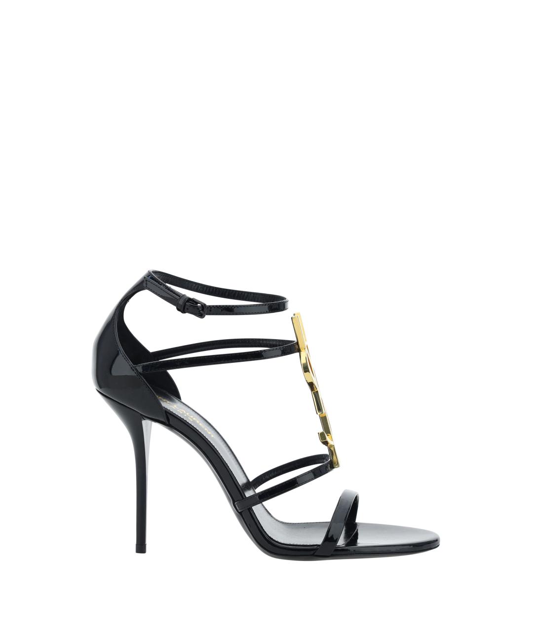 SAINT LAURENT Черные босоножки из лакированной кожи, фото 1