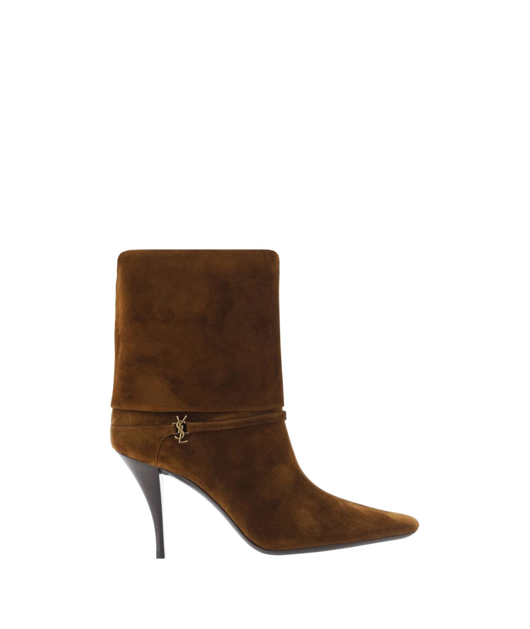 SAINT LAURENT Коричневые замшевые ботильоны, фото 1
