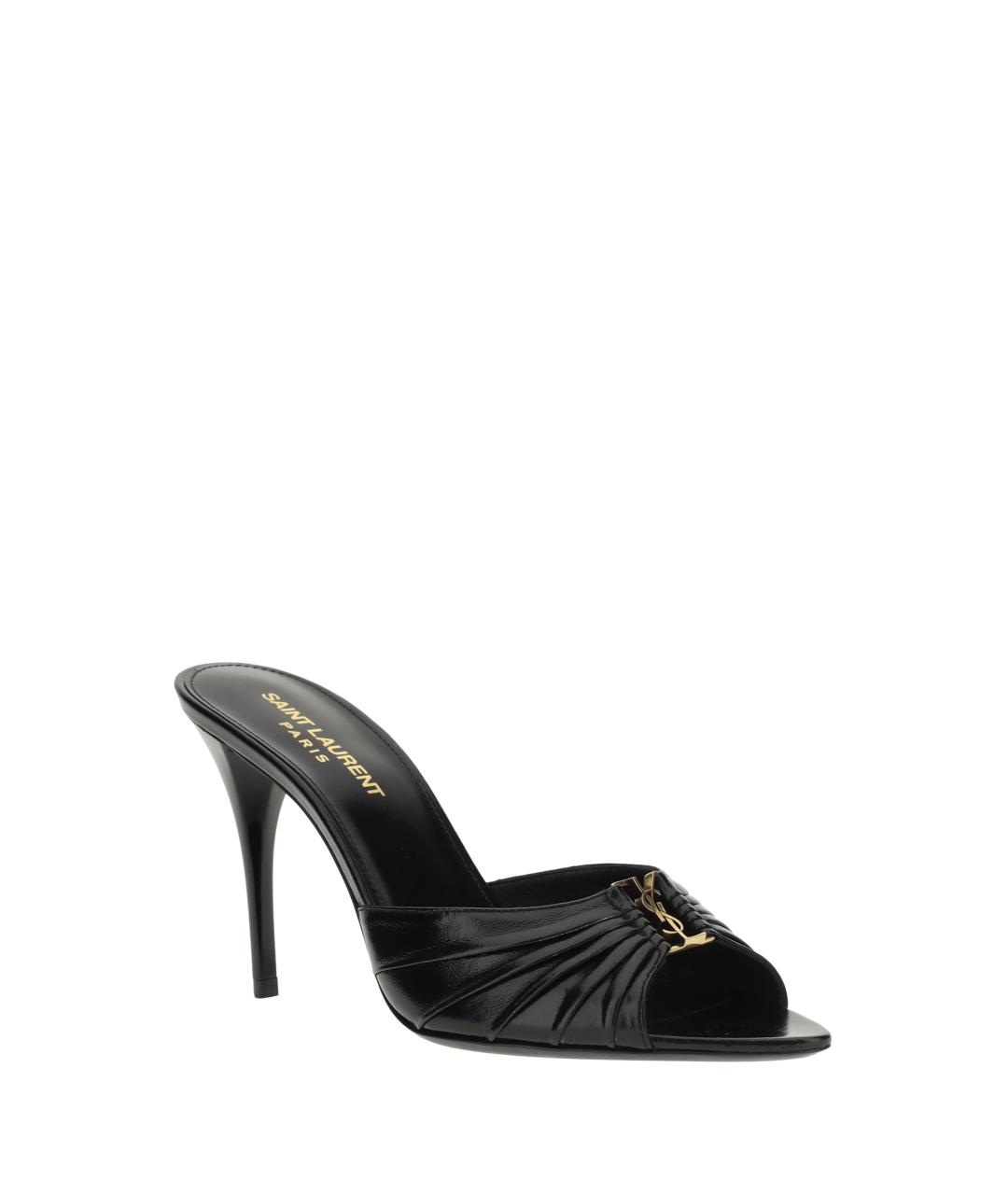 SAINT LAURENT Черные кожаные мюли, фото 2