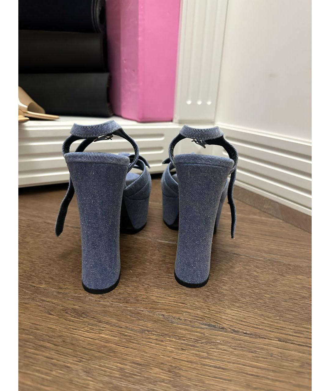 SAINT LAURENT Синие текстильные босоножки, фото 4