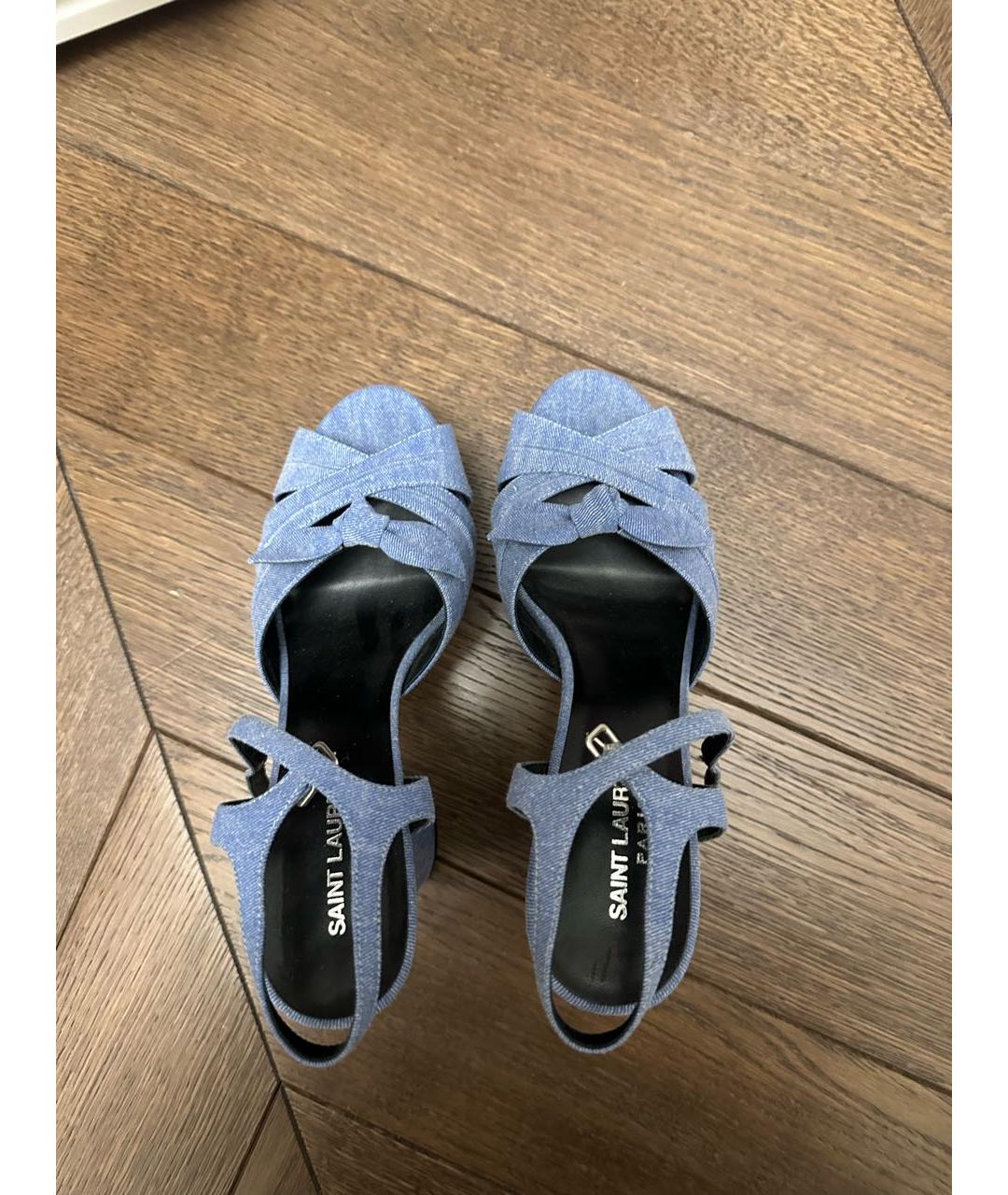 SAINT LAURENT Синие текстильные босоножки, фото 3
