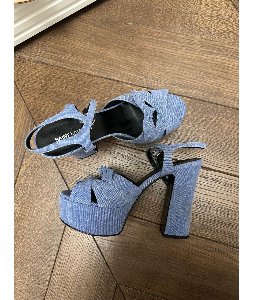 SAINT LAURENT Синие текстильные босоножки, фото 2