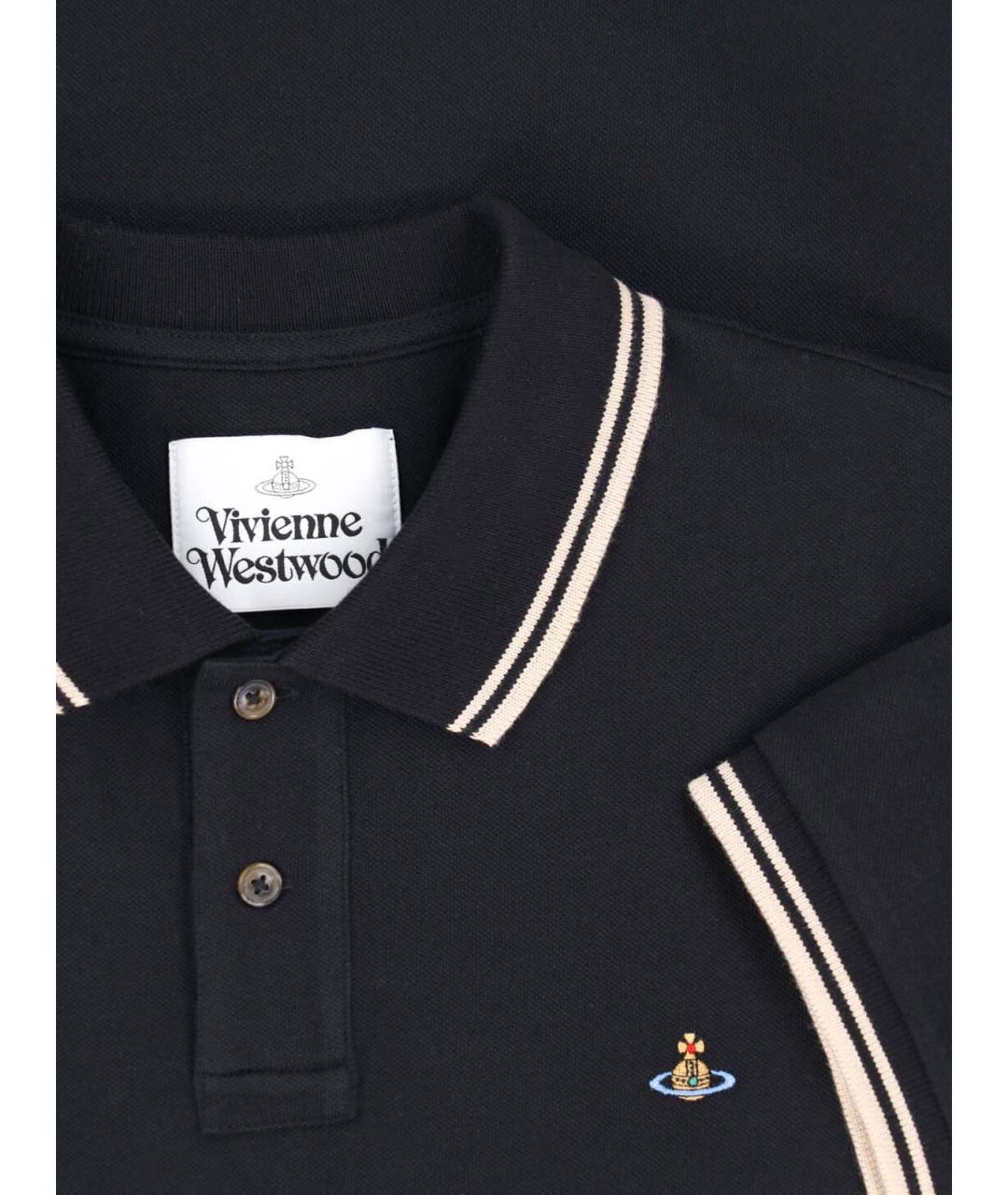 VIVIENNE WESTWOOD Черное хлопковое поло с коротким рукавом, фото 3