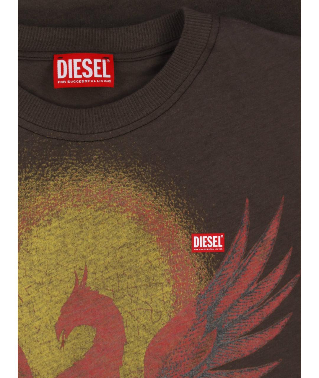 DIESEL Коричневая хлопковая футболка, фото 3