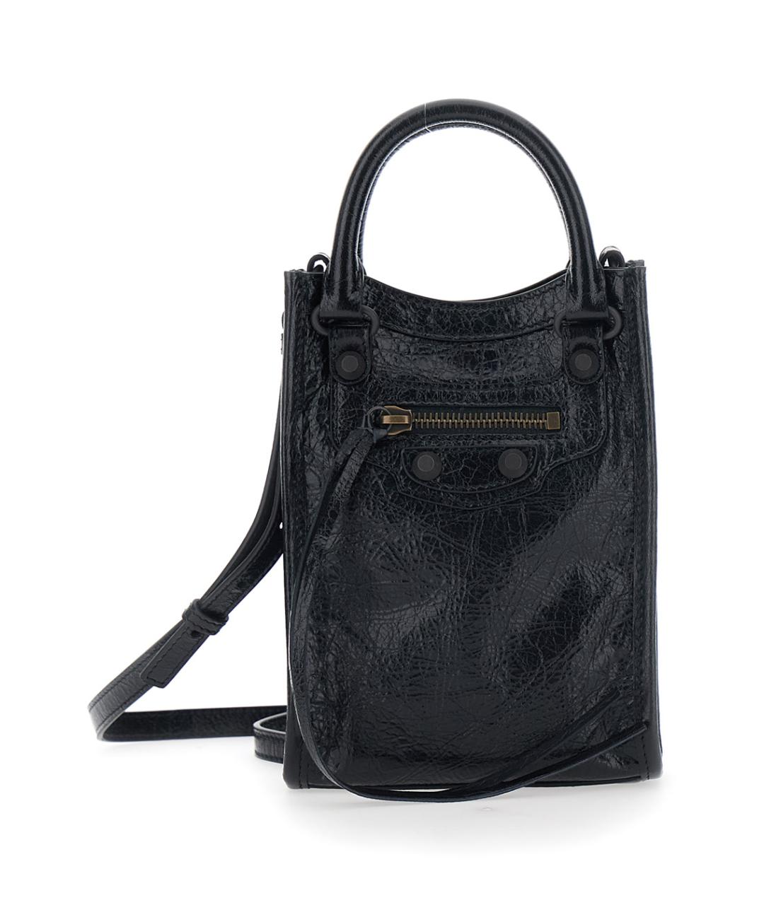 BALENCIAGA Черная кожаная сумка тоут, фото 1