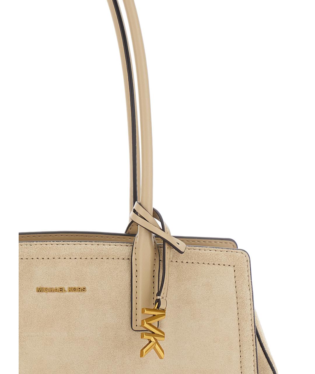 MICHAEL MICHAEL KORS Бежевая кожаная сумка с короткими ручками, фото 3