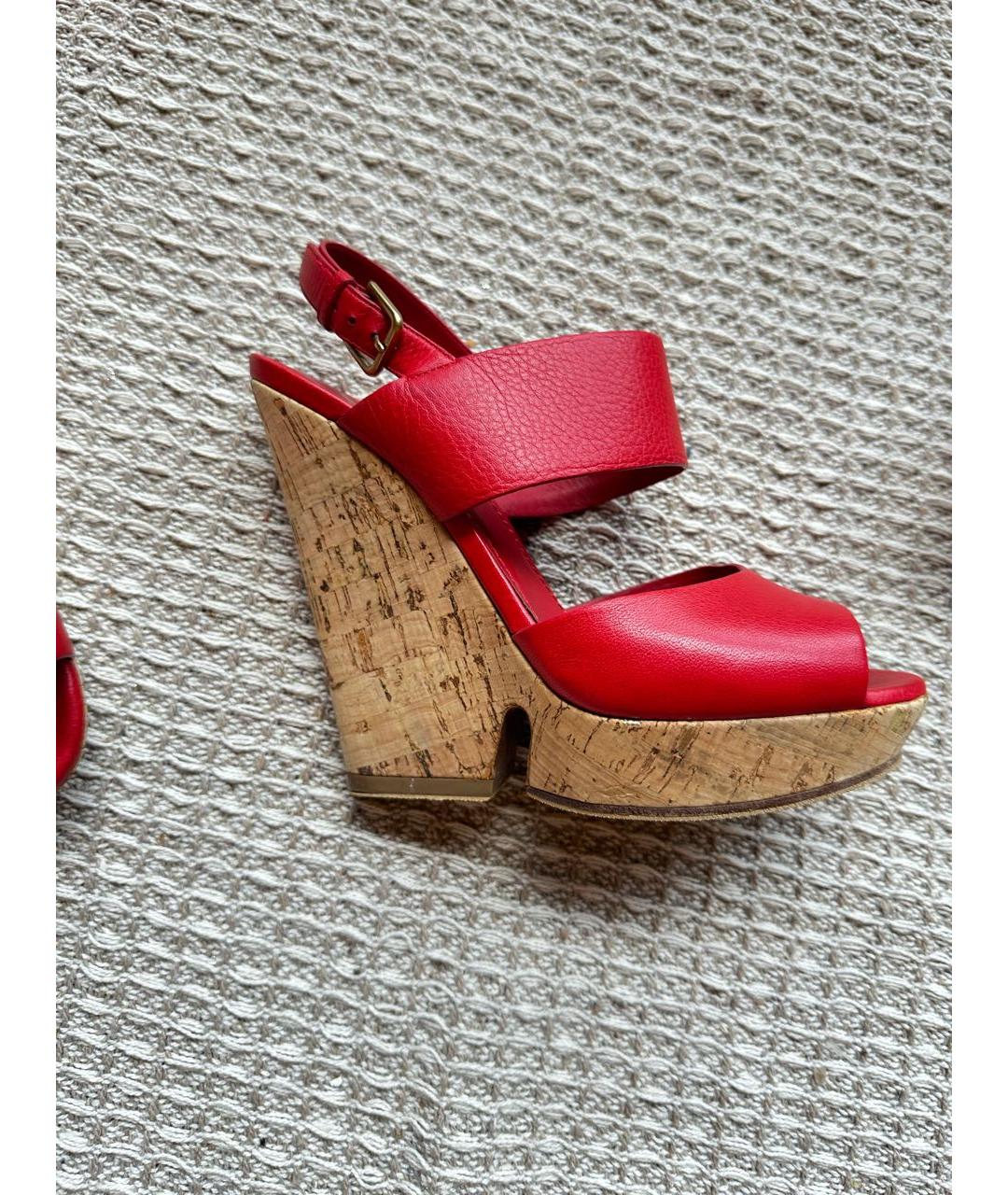 SAINT LAURENT Бордовые кожаные босоножки, фото 9