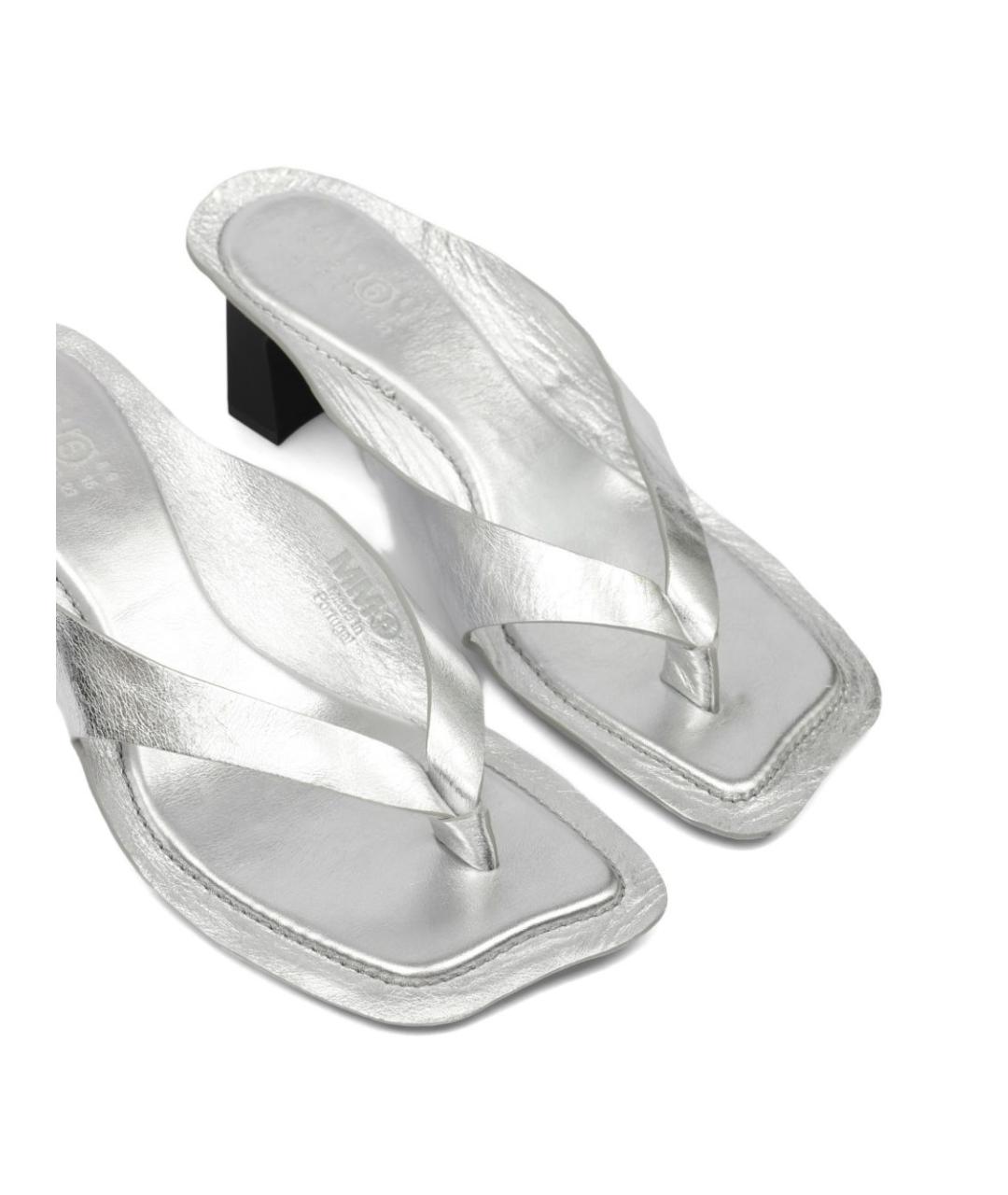 MM6 MAISON MARGIELA Серебряные кожаные сандалии, фото 4