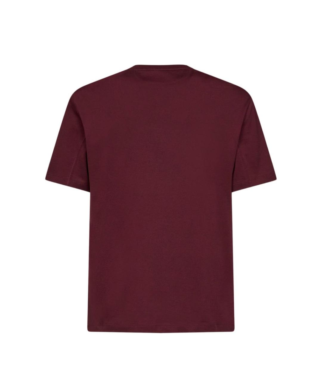 BRUNELLO CUCINELLI Бордовая хлопковая футболка, фото 2