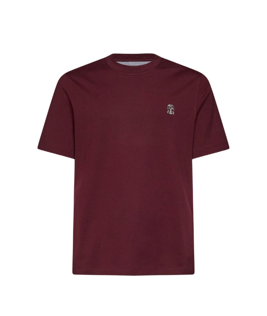 BRUNELLO CUCINELLI Бордовая хлопковая футболка, фото 1