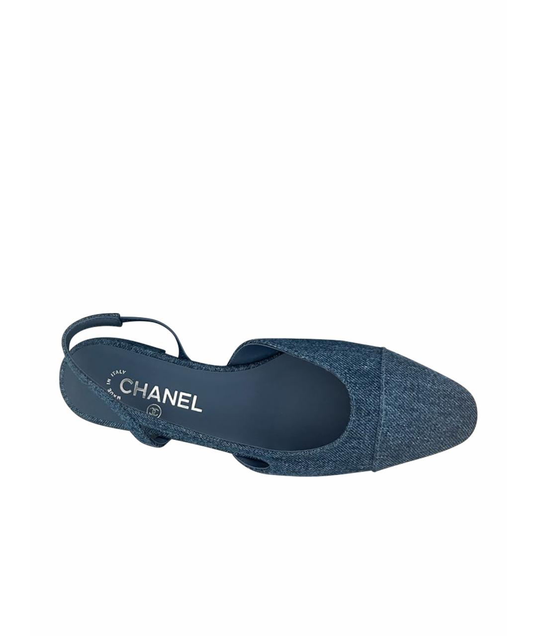 CHANEL Синие текстильные босоножки, фото 6