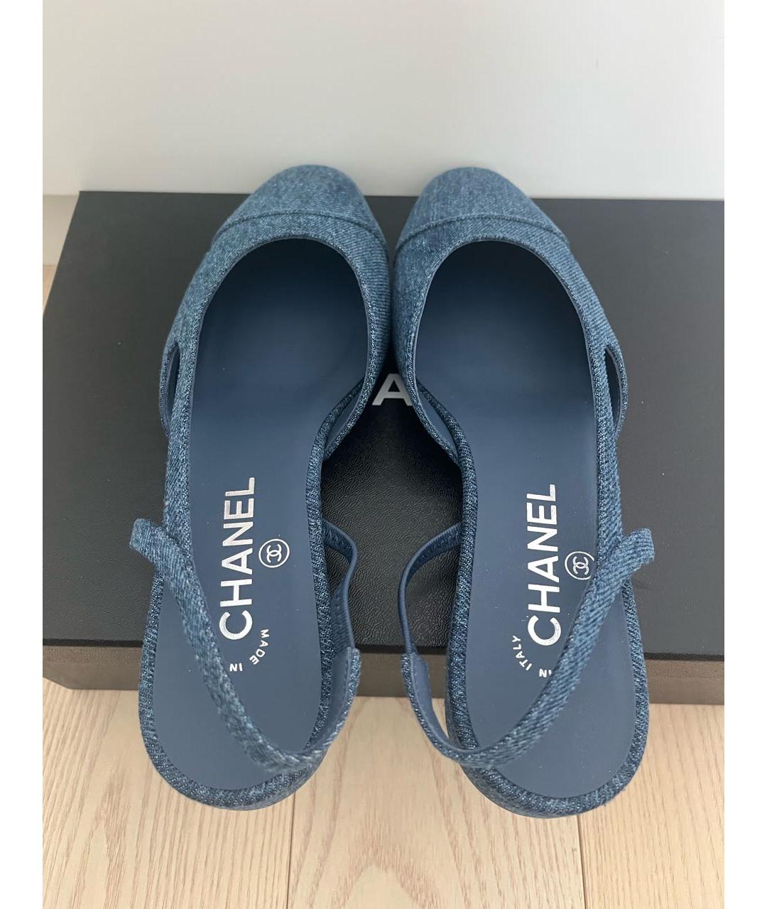 CHANEL Синие текстильные босоножки, фото 4