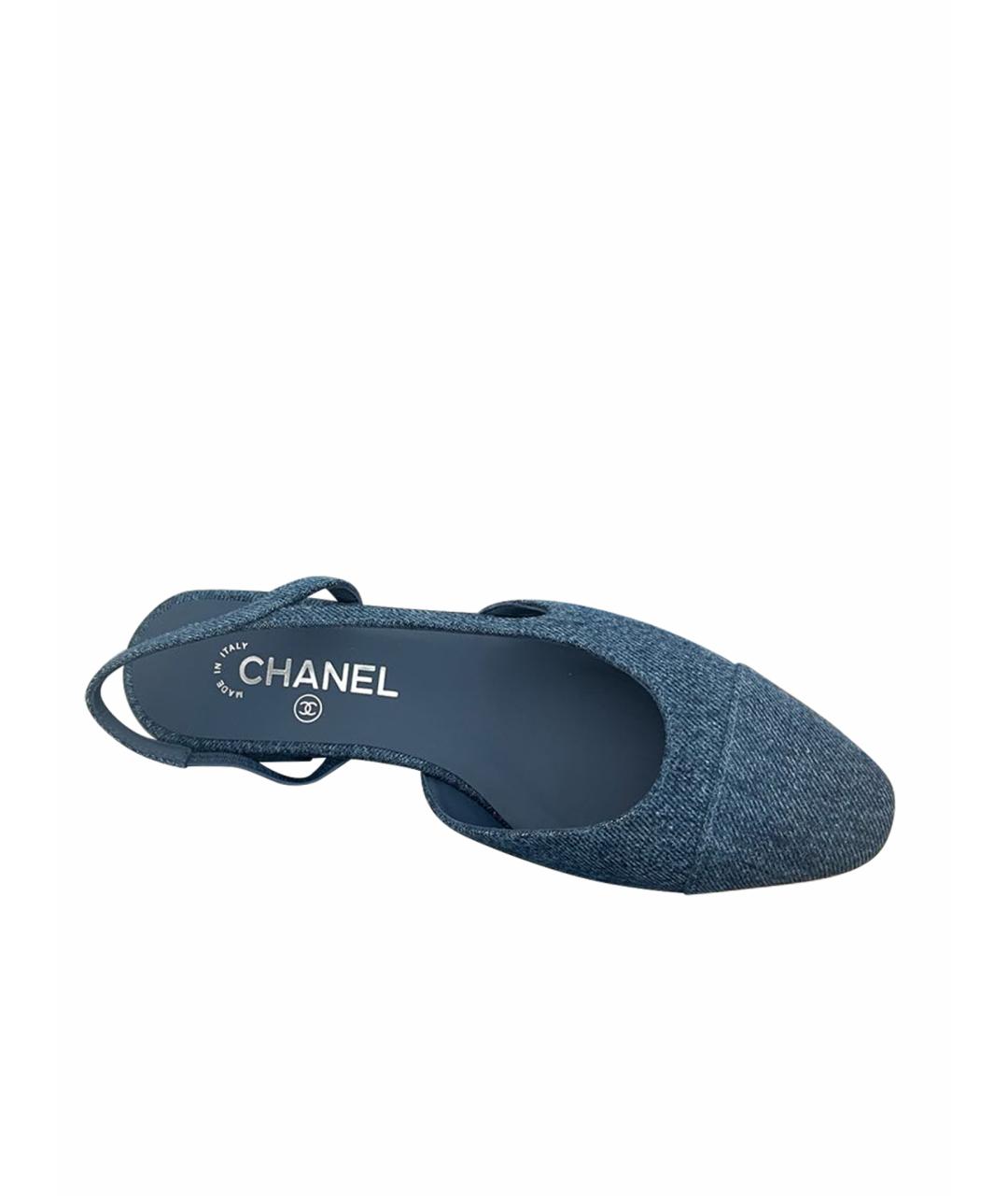 CHANEL Синие текстильные босоножки, фото 1