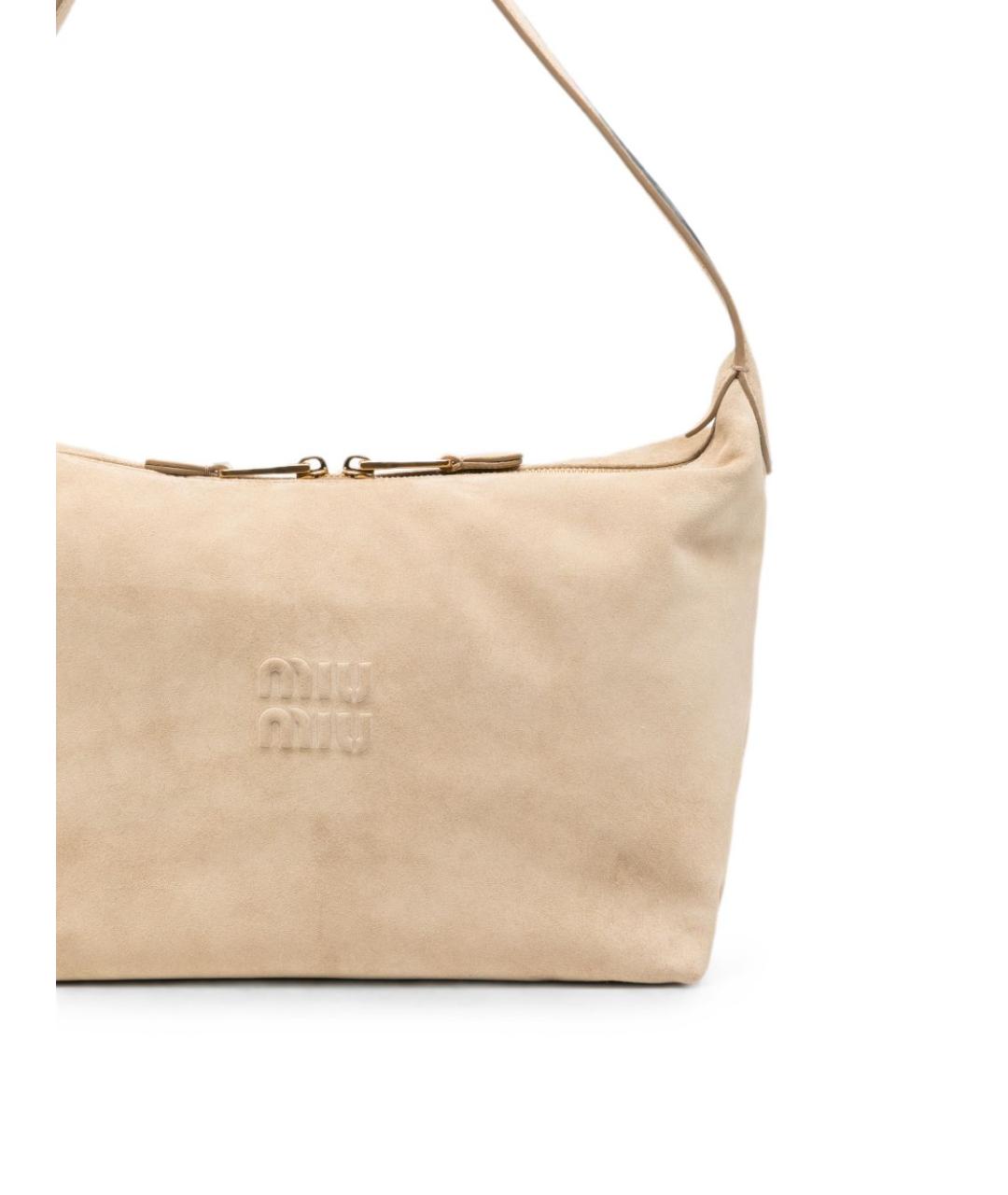 MIU MIU Бежевая кожаная сумка через плечо, фото 3
