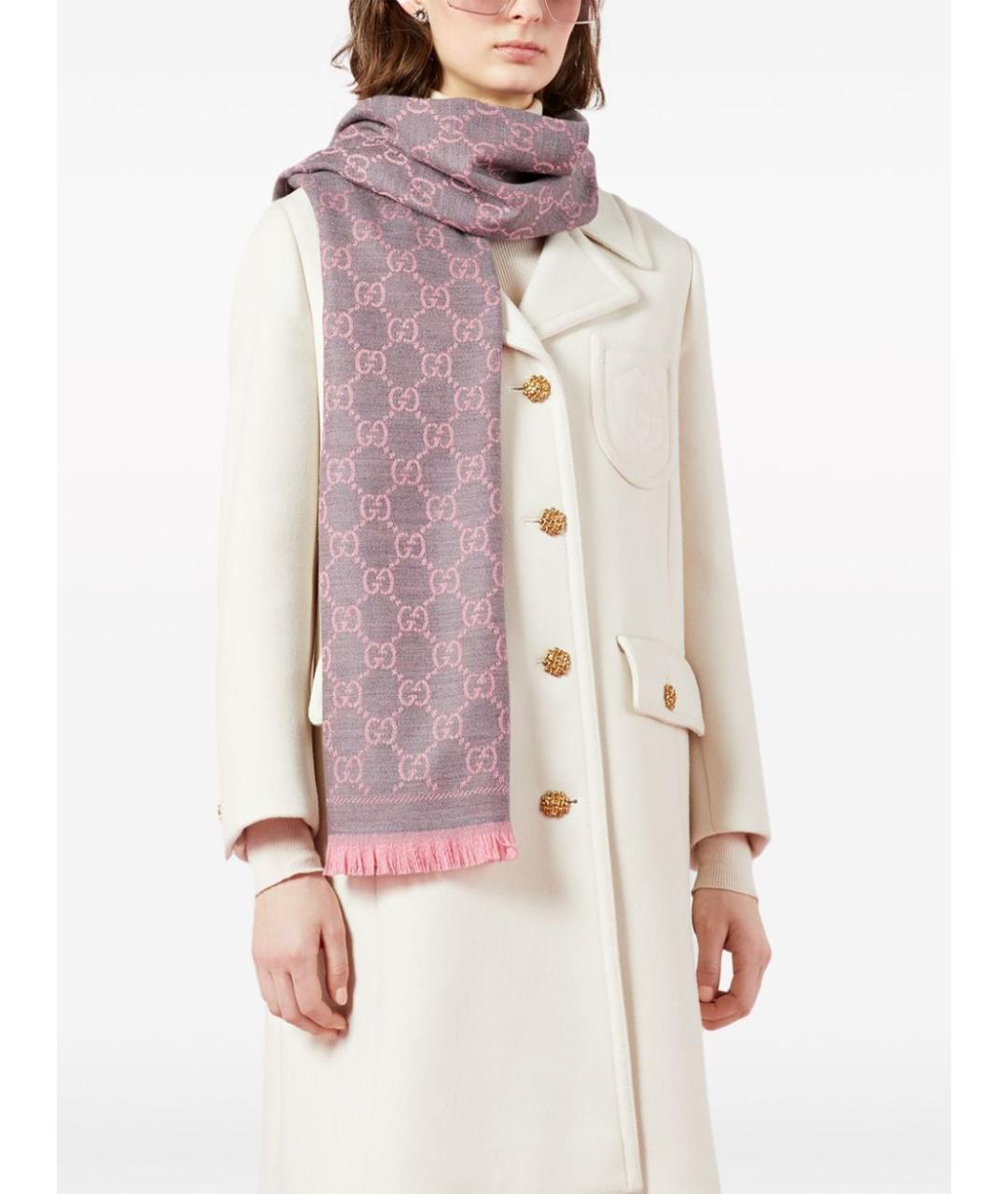 GUCCI Розовый шерстяной шарф, фото 3