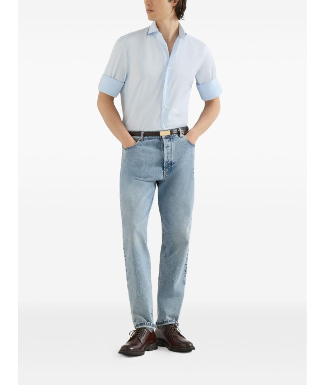 BRUNELLO CUCINELLI Голубые хлопковые прямые джинсы, фото 6