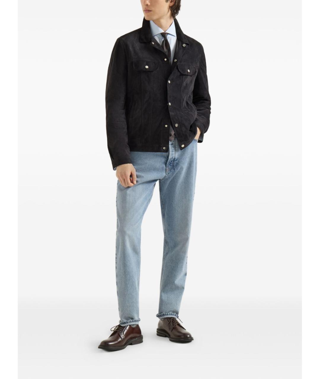 BRUNELLO CUCINELLI Голубые хлопковые прямые джинсы, фото 5
