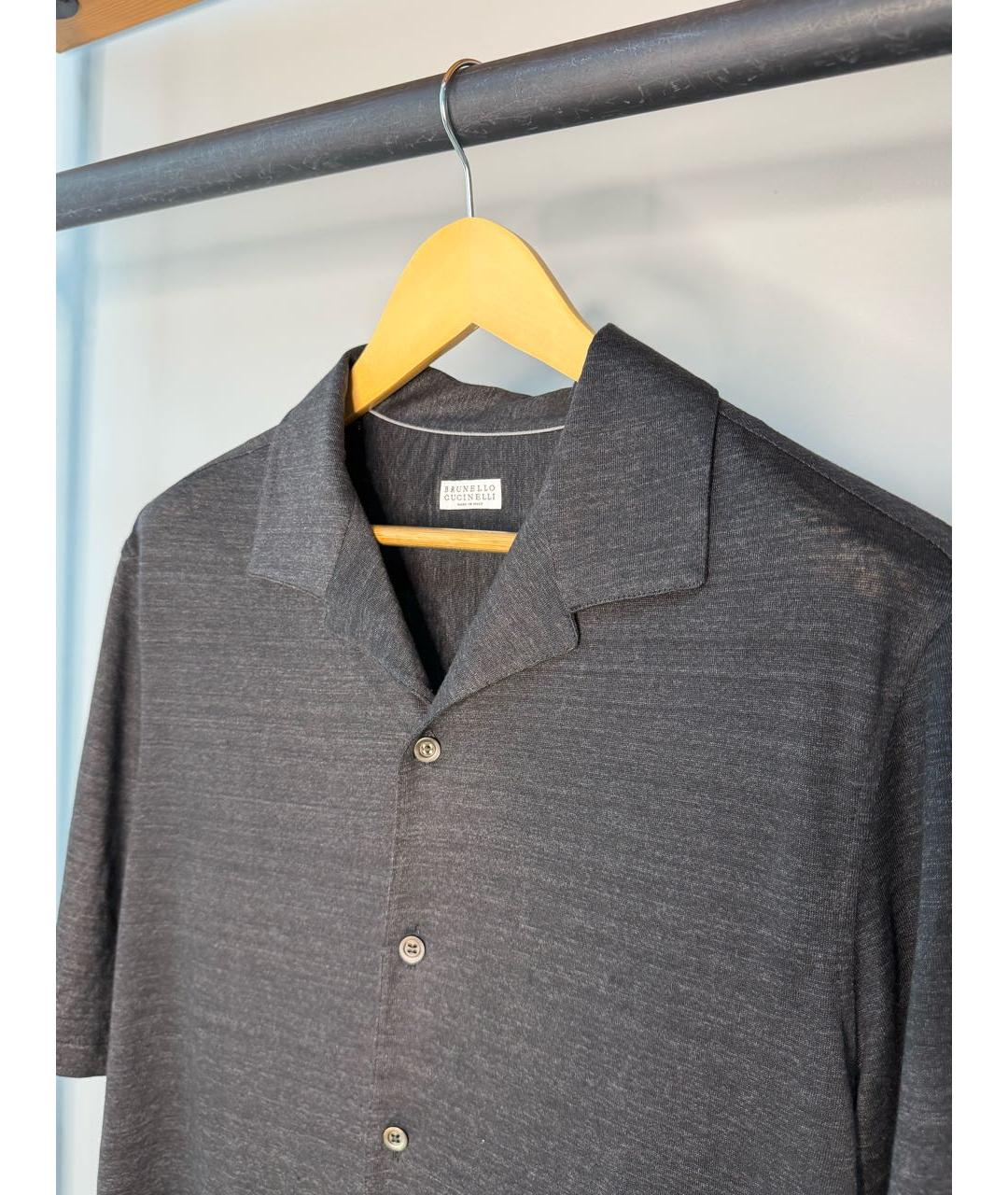 BRUNELLO CUCINELLI Антрацитовая льняная кэжуал рубашка, фото 3