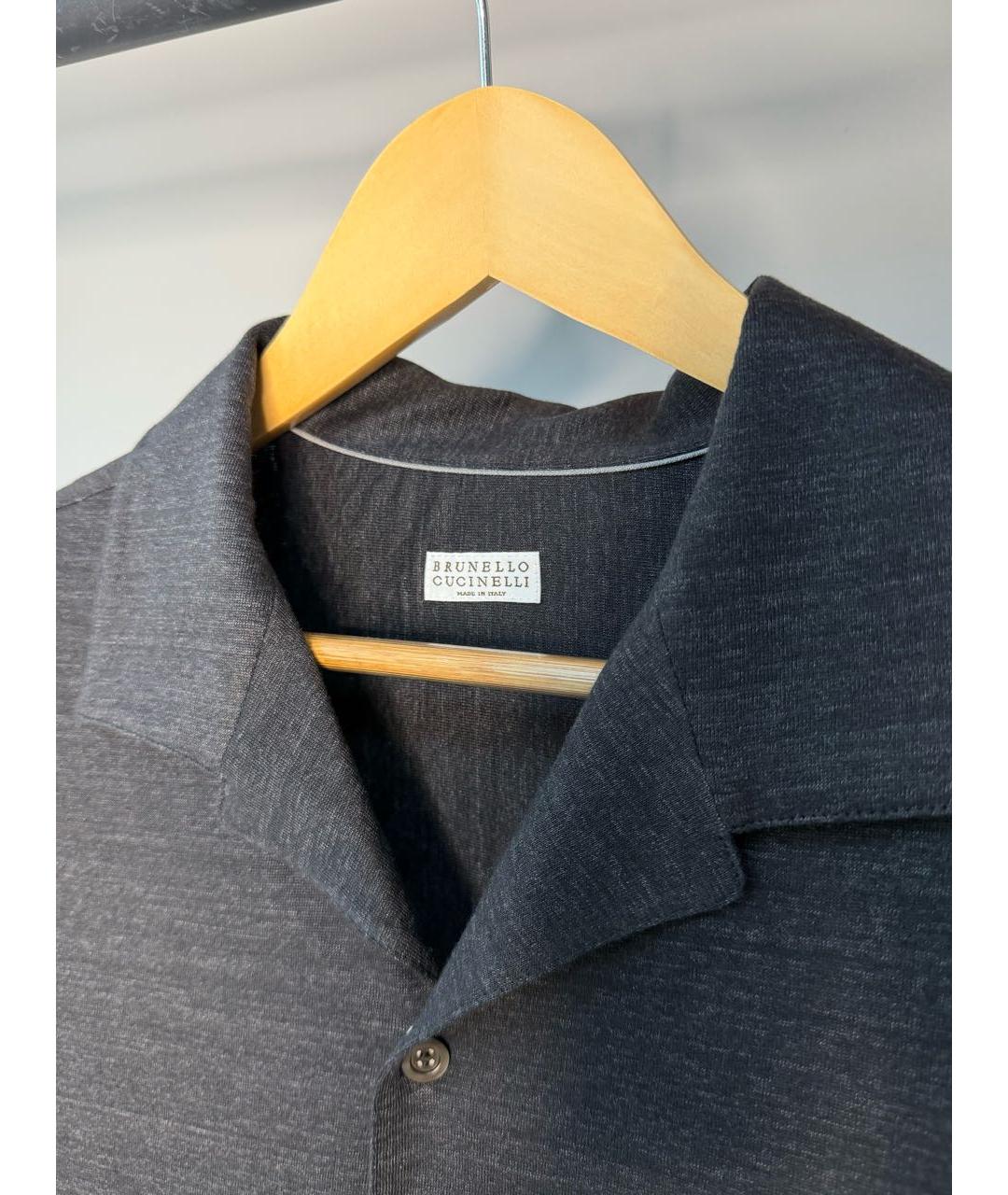 BRUNELLO CUCINELLI Антрацитовая льняная кэжуал рубашка, фото 6