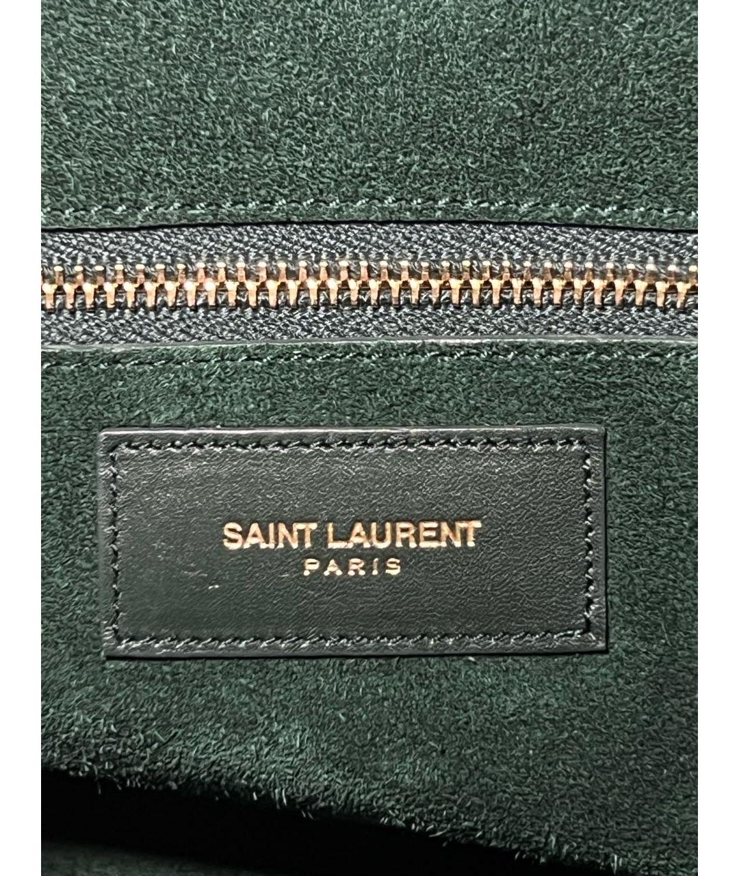 SAINT LAURENT Зеленая кожаная сумка с короткими ручками, фото 5