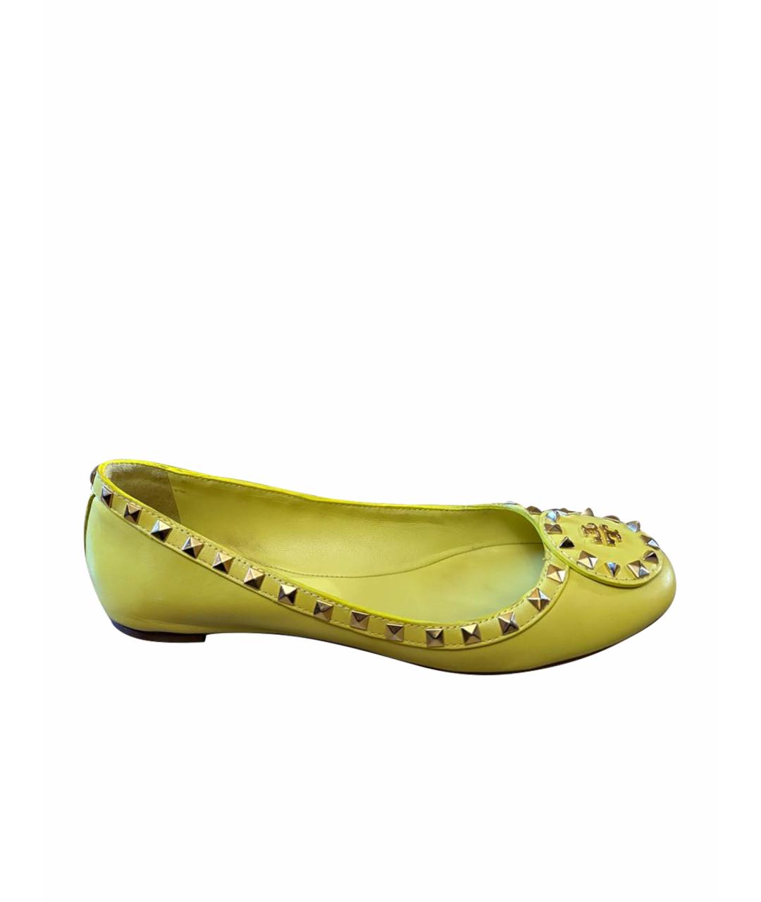 TORY BURCH Желтые кожаные балетки, фото 1