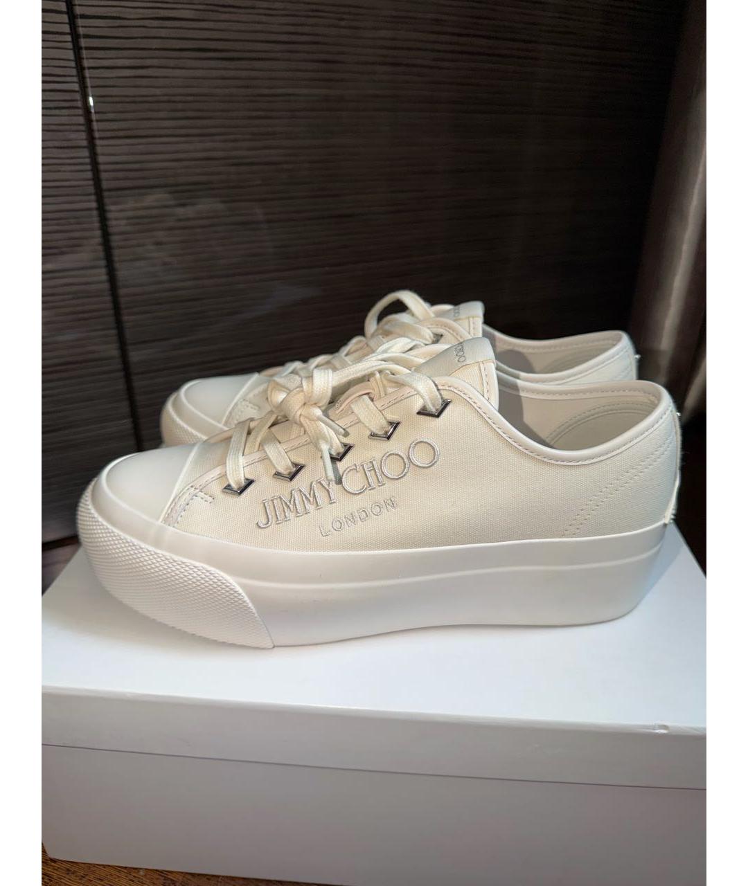 JIMMY CHOO Бежевые текстильные кеды, фото 7